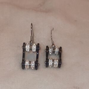 Stainless Steel Black and Silver Motorcycle Chain Dangle Earrings